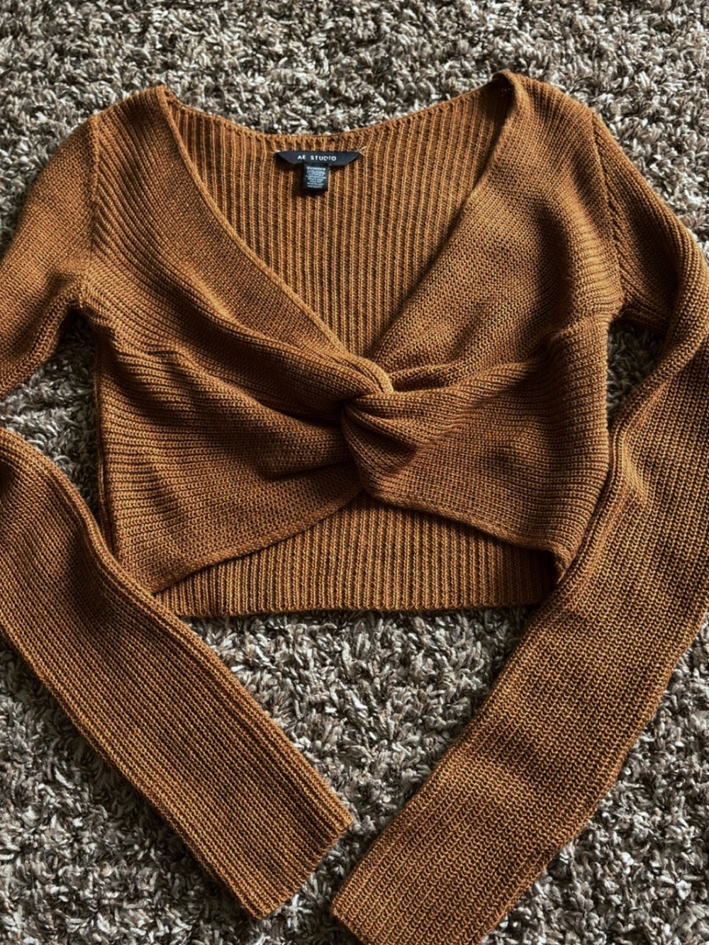 American Eagle Outfitters Rust Brown Twisted V-Neck Sweater